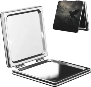 Night Crow Printed Square Pocket Makeup Mirror with 1X/2X Magnification, Portable Mini Travel Makeup Mirror for Travel Daily Work Beauty