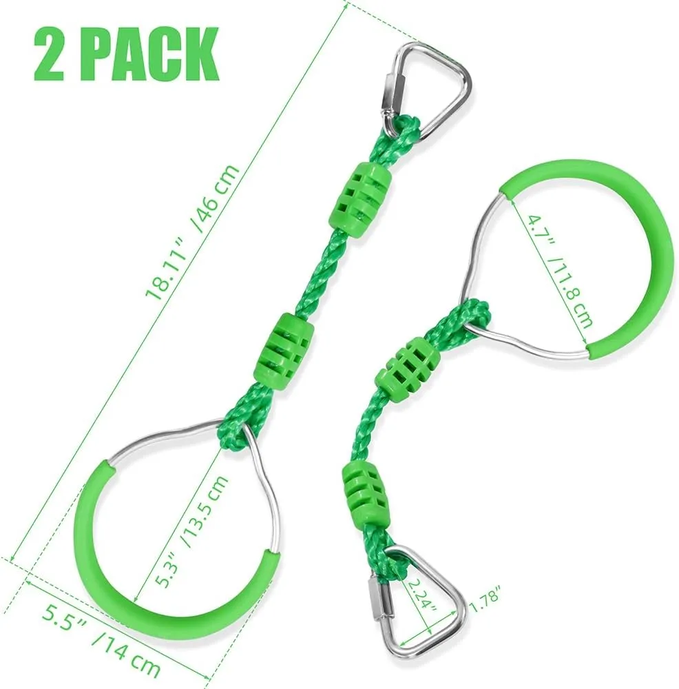Ninja Jungle Ring Warrior Obstacle Course Trapeze Climbing Fist Kids Boys Adults Swing Playset, 2 Green Fitness Gymnastic Rings Hanging Monkey Bars Outdoor Backyard Playground Gym Training Equipment