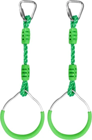 Ninja Jungle Ring Warrior Obstacle Course Trapeze Climbing Fist Kids Boys Adults Swing Playset, 2 Green Fitness Gymnastic Rings Hanging Monkey Bars Outdoor Backyard Playground Gym Training Equipment