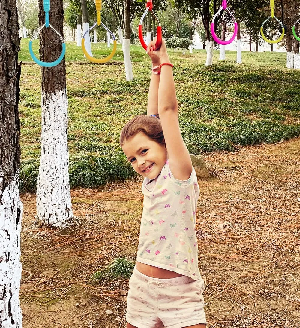 Ninja Jungle Ring Warrior Obstacle Course Trapeze Climbing Fist Kids Boys Adults Swing Playset, 2 Green Fitness Gymnastic Rings Hanging Monkey Bars Outdoor Backyard Playground Gym Training Equipment