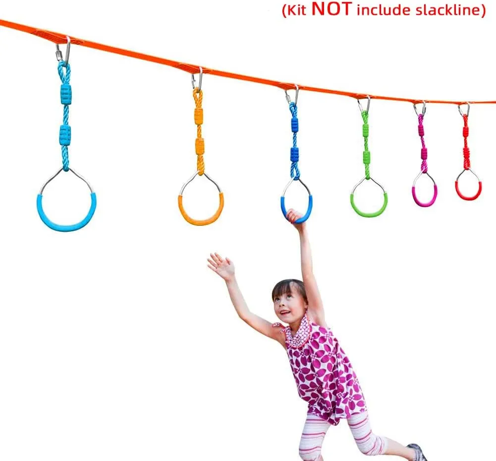 Ninja Jungle Ring Warrior Obstacle Course Trapeze Climbing Fist Kids Boys Adults Swing Playset, 2 Green Fitness Gymnastic Rings Hanging Monkey Bars Outdoor Backyard Playground Gym Training Equipment