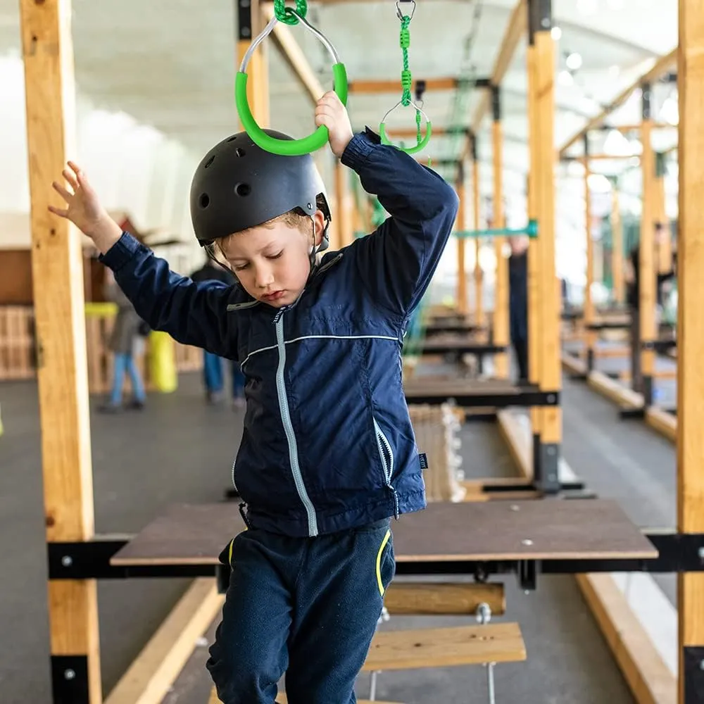 Ninja Jungle Ring Warrior Obstacle Course Trapeze Climbing Fist Kids Boys Adults Swing Playset, 2 Green Fitness Gymnastic Rings Hanging Monkey Bars Outdoor Backyard Playground Gym Training Equipment