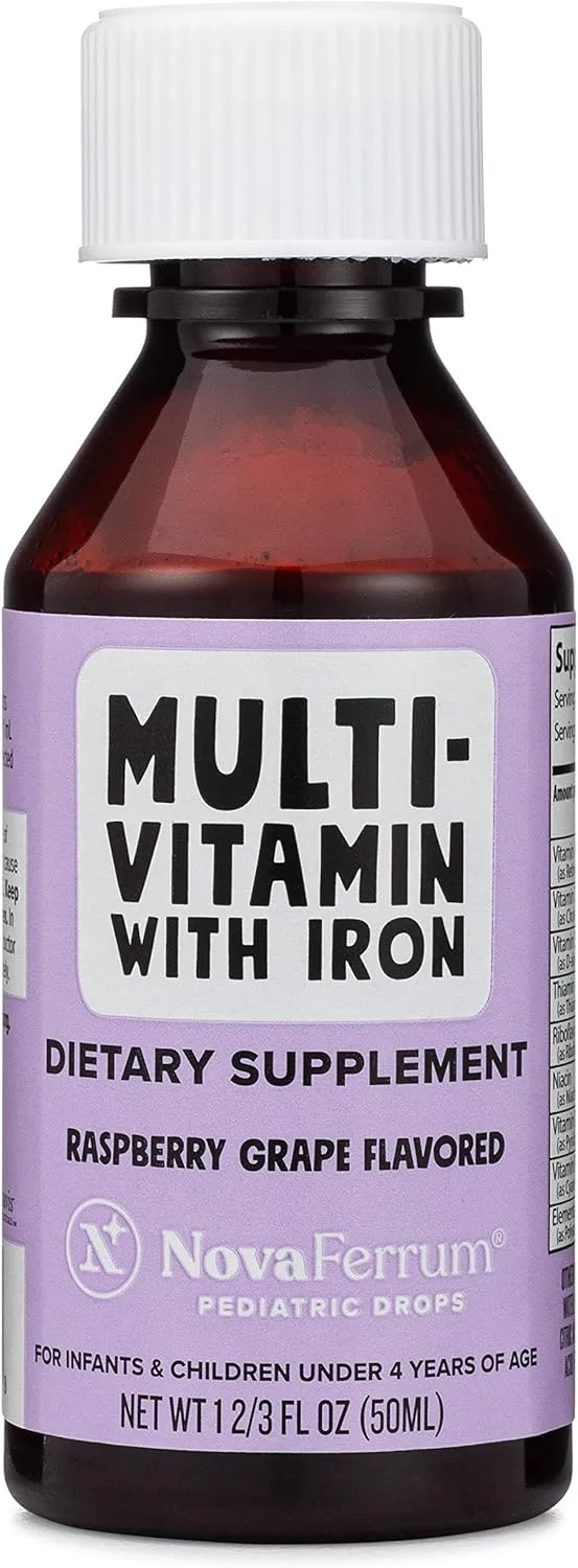 NovaFerrum Yum | Multivitamin with Iron for Infants, Toddlers & Kids | Immune Support | Ages 4 & Under | Gluten Free Certified | Sugar Free | Raspberry Grape | 50 Servings
