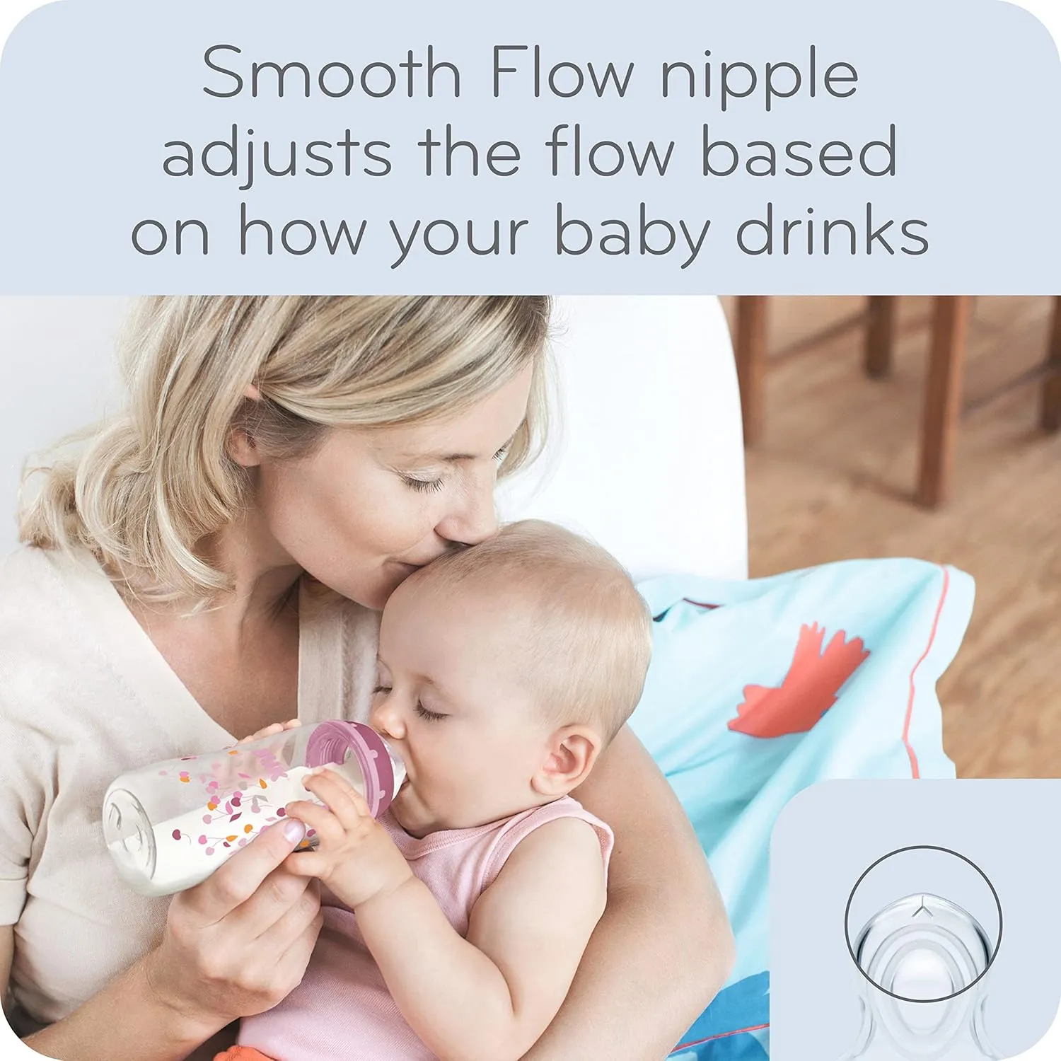 NUK Smooth Flow Anti Colic Baby Bottle, 10 oz, 4 Pack, Blue Elephant,4 Count (Pack of 1)