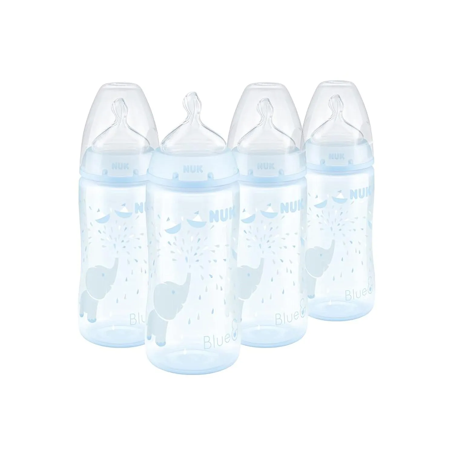 NUK Smooth Flow Anti Colic Baby Bottle, 10 oz, 4 Pack, Blue Elephant,4 Count (Pack of 1)