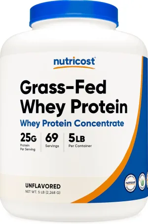 Nutricost Grass-Fed Whey Protein Concentrate (Unflavored) 5LBS - Undenatured, Non-GMO, Gluten Free