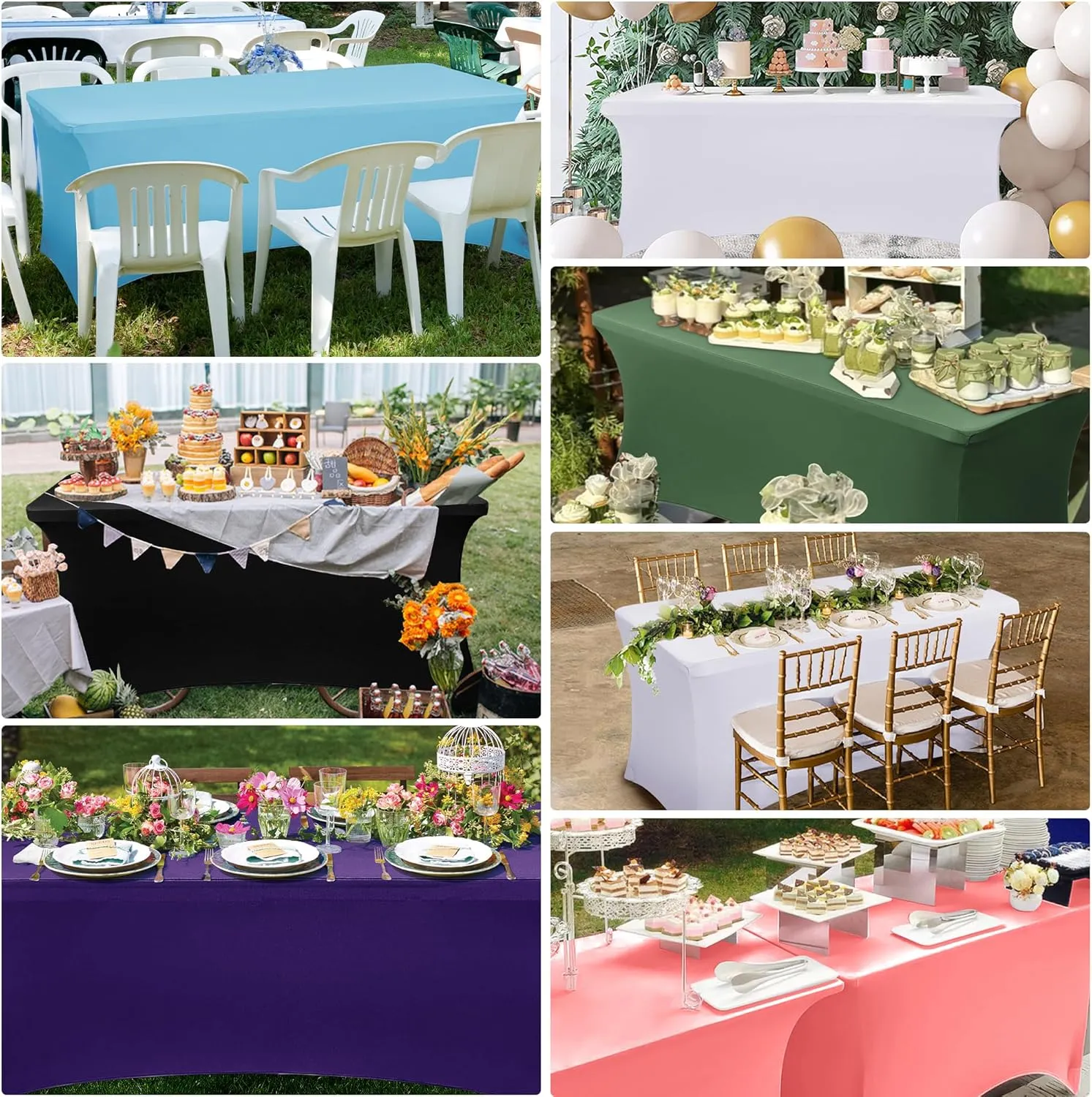 Obstal 6 Pack Stretch Spandex Table Covers for 6 Foot Tables - 6 FT Universal Rectangular Fitted Tablecloth Protector for Wedding, Banquet, Party (Cream, 72 Length x 30 Width x 30 Height Inches)