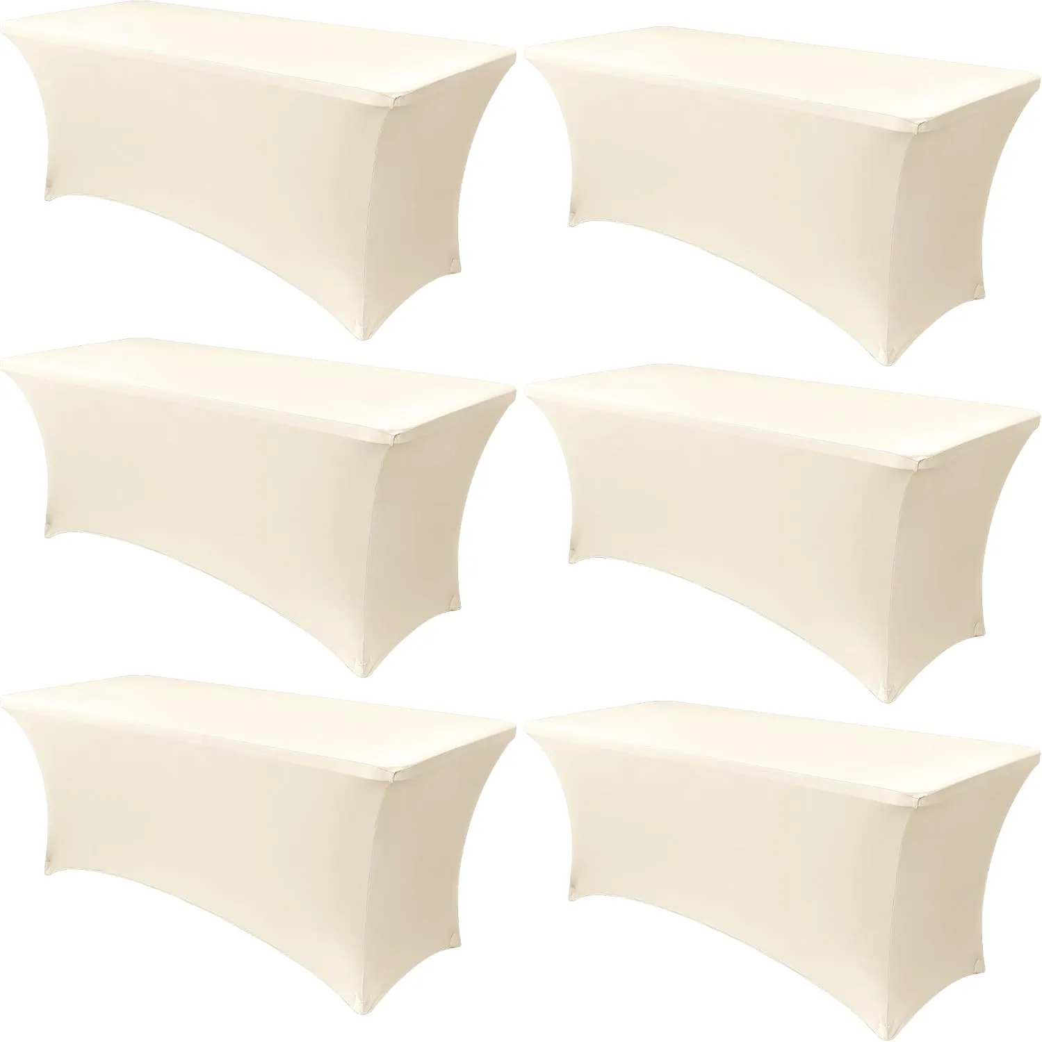 Obstal 6 Pack Stretch Spandex Table Covers for 6 Foot Tables - 6 FT Universal Rectangular Fitted Tablecloth Protector for Wedding, Banquet, Party (Cream, 72 Length x 30 Width x 30 Height Inches)