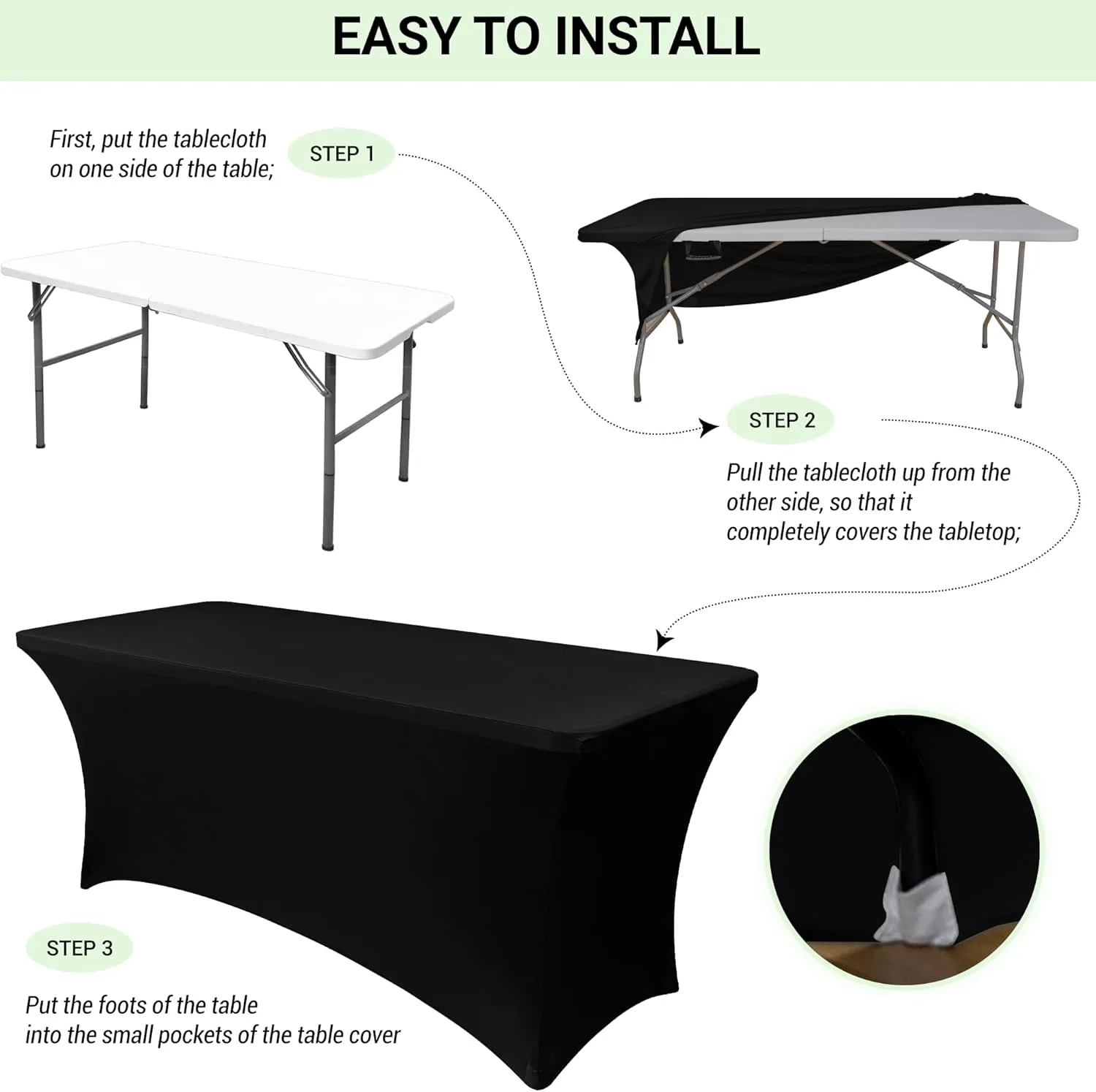 Obstal 6 Pack Stretch Spandex Table Covers for 6 Foot Tables - 6 FT Universal Rectangular Fitted Tablecloth Protector for Wedding, Banquet, Party (Cream, 72 Length x 30 Width x 30 Height Inches)