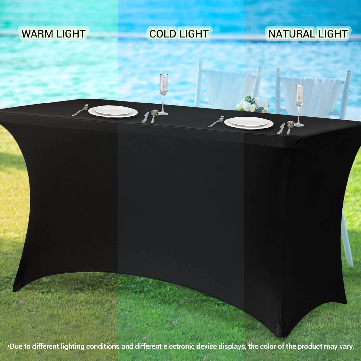 Obstal 6 Pack Stretch Spandex Table Covers for 6 Foot Tables - 6 FT Universal Rectangular Fitted Tablecloth Protector for Wedding, Banquet, Party (Cream, 72 Length x 30 Width x 30 Height Inches)