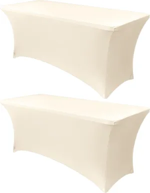 Obstal 6ft Stretch Spandex Table Cover for Standard Folding Tables - 2 Pack Universal Rectangular Fitted Tablecloth Protector for Wedding, Banquet and Party, 72L x 30W x 30H Inches, Cream, 2pc
