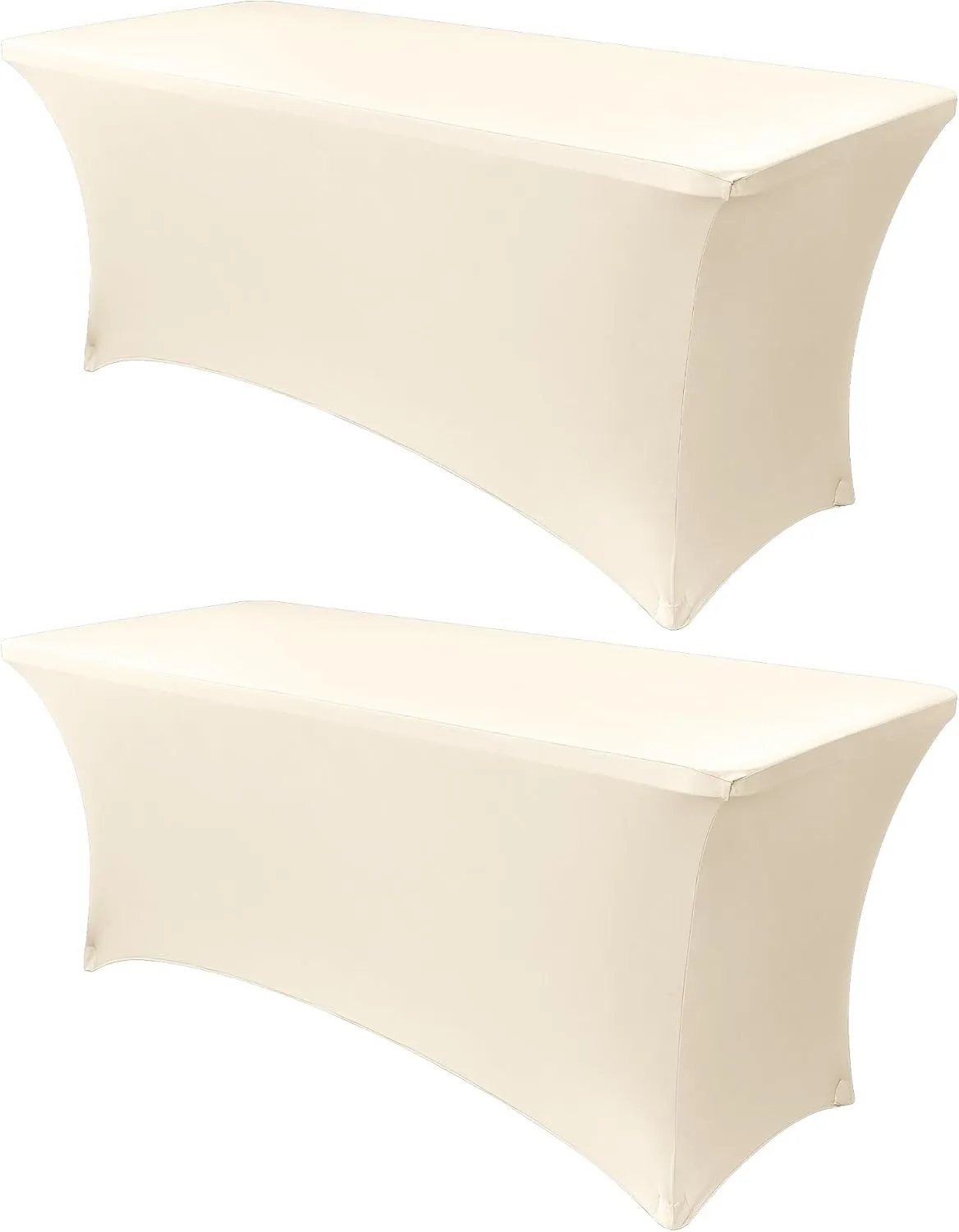 Obstal 6ft Stretch Spandex Table Cover for Standard Folding Tables - 2 Pack Universal Rectangular Fitted Tablecloth Protector for Wedding, Banquet and Party, 72L x 30W x 30H Inches, Cream, 2pc