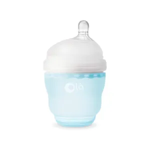 Olababy Gentle Silicone Baby Bottle, Anti-Colic, BPA Free, Easy to Clean and Wide Neck Baby Bottles Best for Breast Feeding Babies (4 Ounce, Sky)