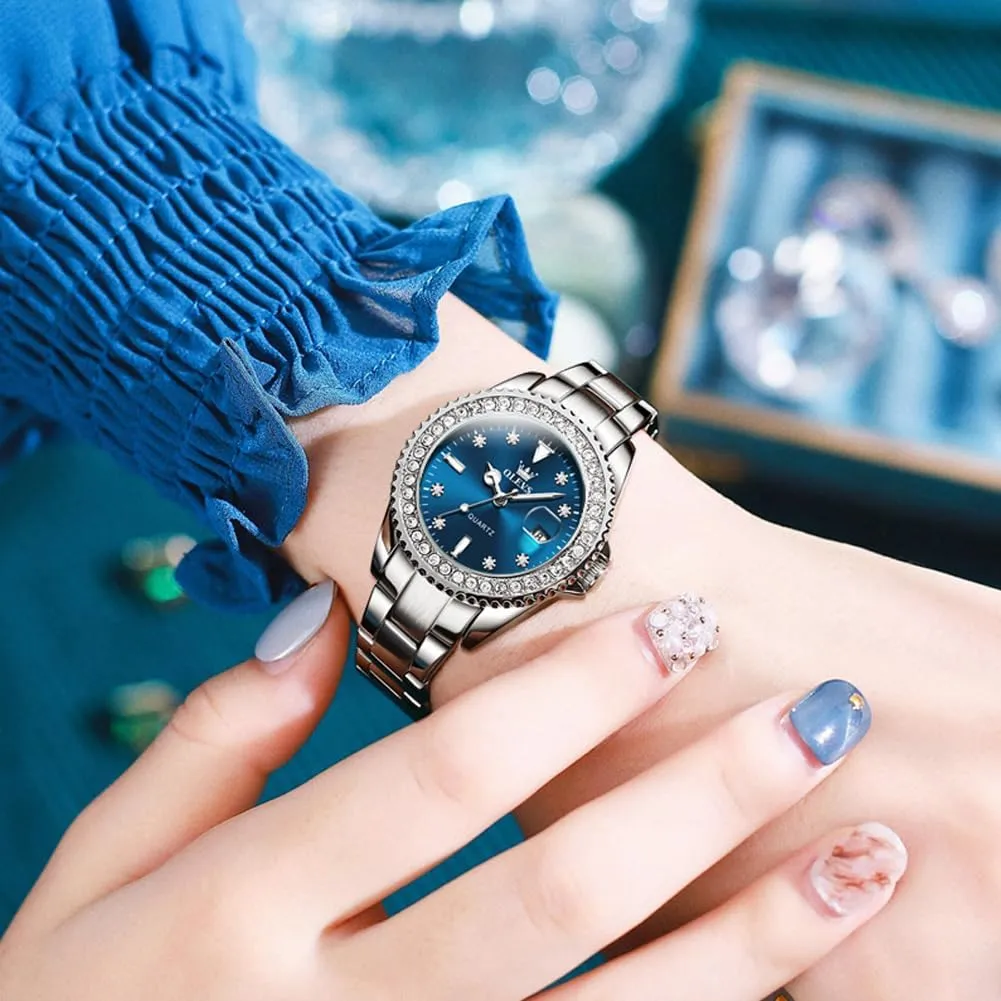 OLEVS Ladies Watch Diamond Dress Quartz Analog Female Watches Stainless Steel Two Tone Waterproof Luminous Day Date for Womens Wrist Watch Gift