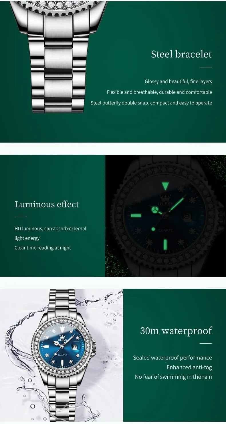 OLEVS Ladies Watch Diamond Dress Quartz Analog Female Watches Stainless Steel Two Tone Waterproof Luminous Day Date for Womens Wrist Watch Gift