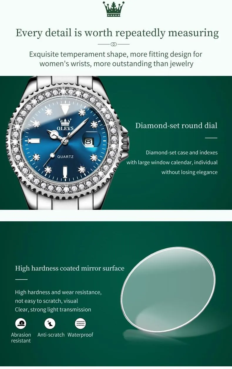 OLEVS Ladies Watch Diamond Dress Quartz Analog Female Watches Stainless Steel Two Tone Waterproof Luminous Day Date for Womens Wrist Watch Gift