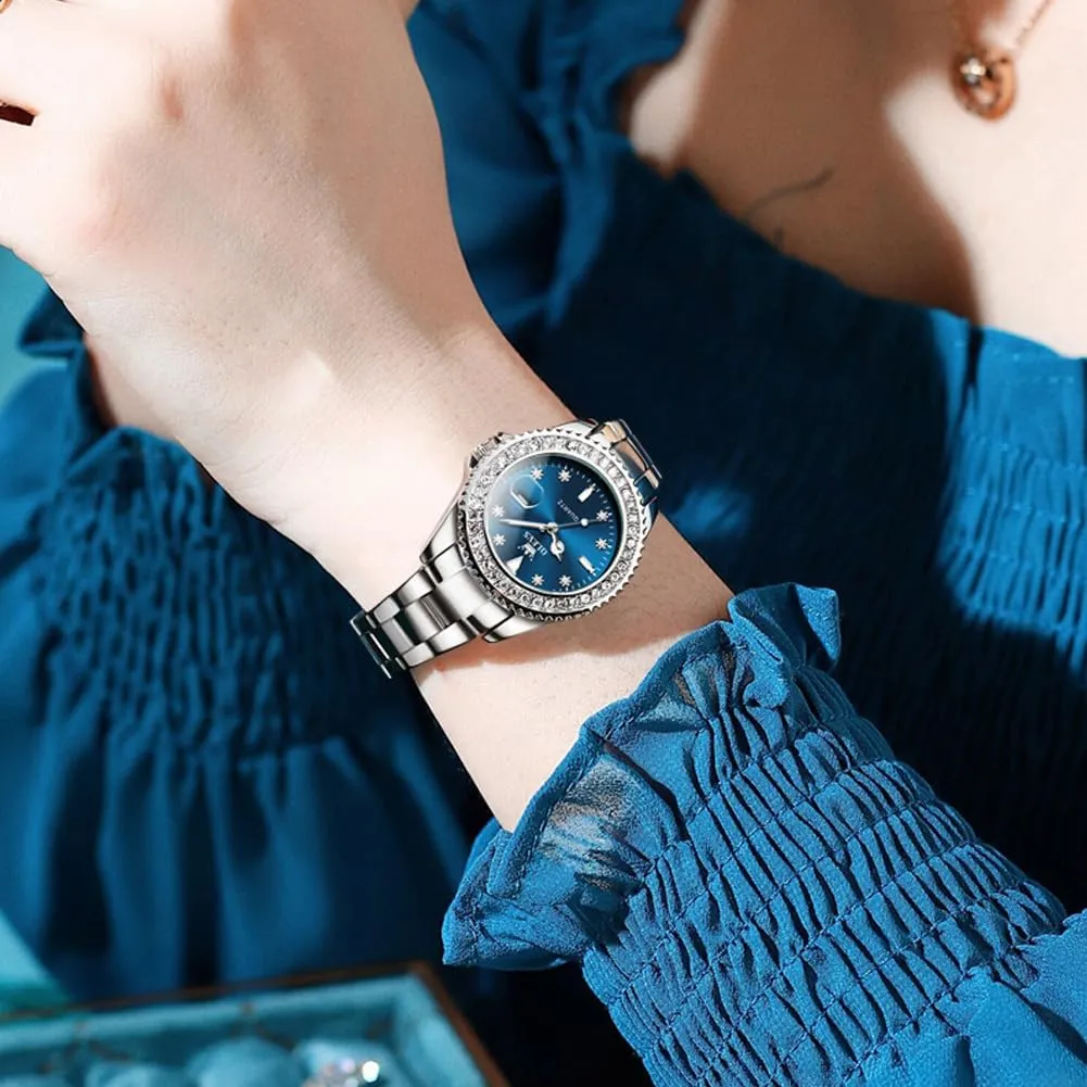 OLEVS Ladies Watch Diamond Dress Quartz Analog Female Watches Stainless Steel Two Tone Waterproof Luminous Day Date for Womens Wrist Watch Gift