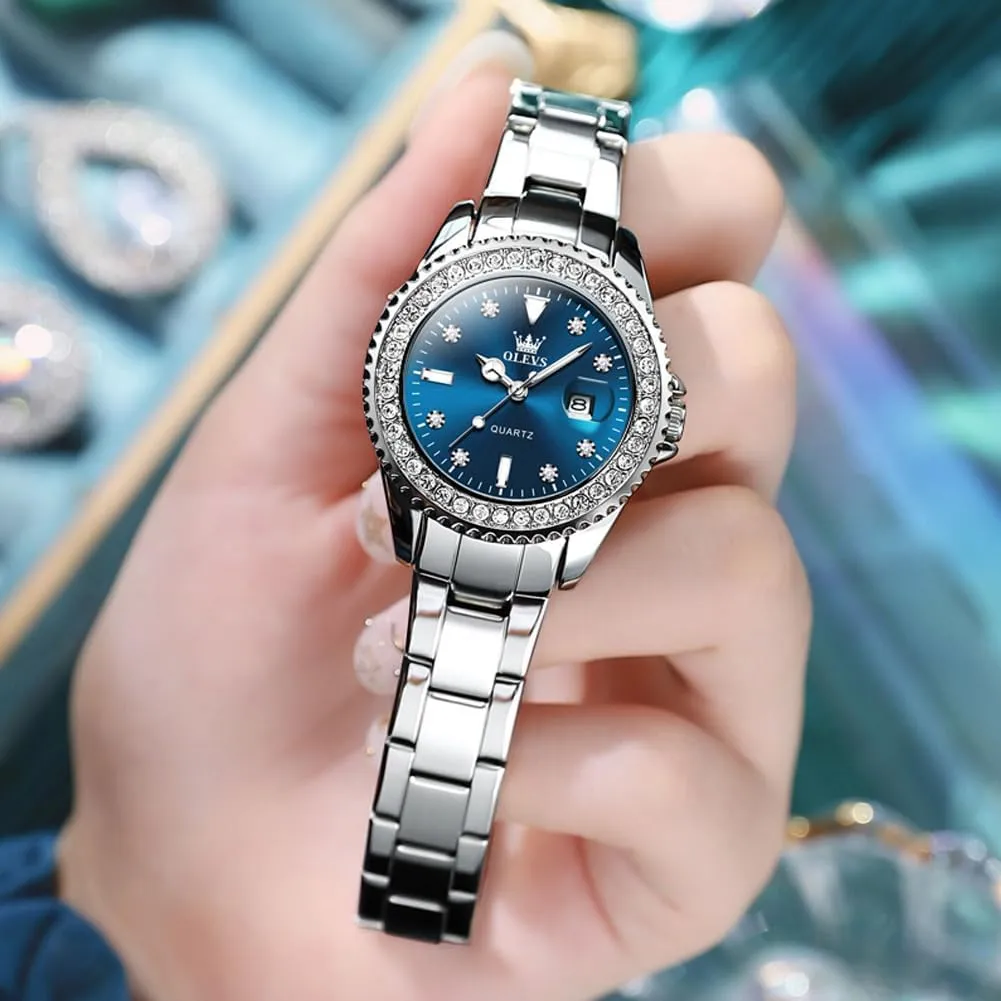 OLEVS Ladies Watch Diamond Dress Quartz Analog Female Watches Stainless Steel Two Tone Waterproof Luminous Day Date for Womens Wrist Watch Gift