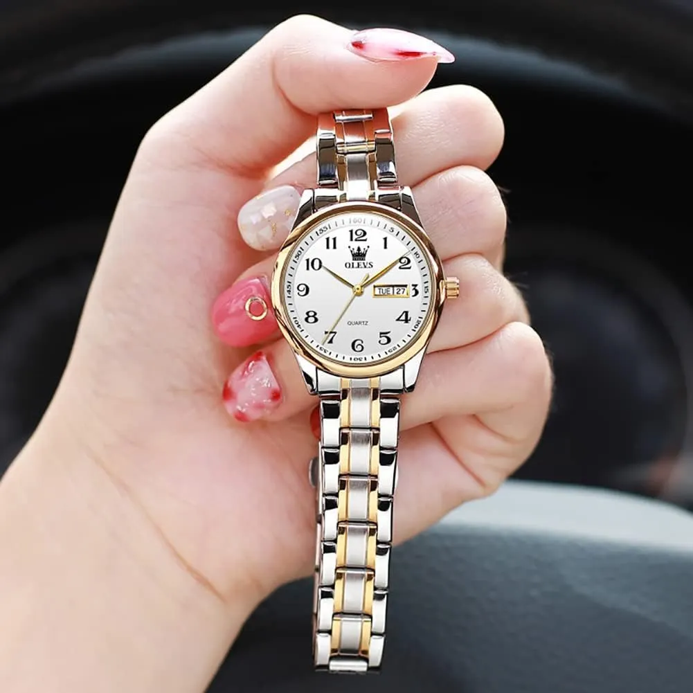 OLEVS Women Watches Business Dress Female Ladies for Small Wrist Watch Gold Silver Tone Stainless Steel Band Analog Quartz Day Date Waterproof Lady Watches