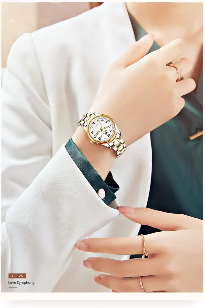 OLEVS Women Watches Business Dress Female Ladies for Small Wrist Watch Gold Silver Tone Stainless Steel Band Analog Quartz Day Date Waterproof Lady Watches