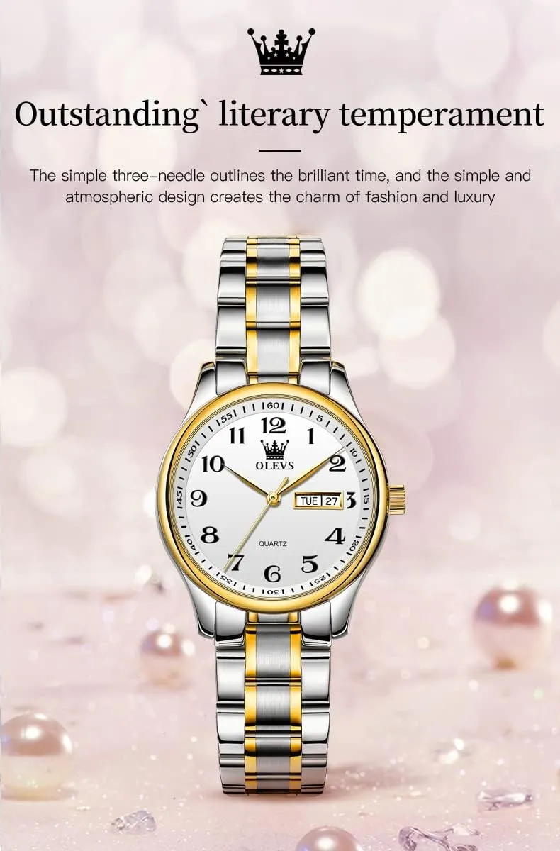 OLEVS Women Watches Business Dress Female Ladies for Small Wrist Watch Gold Silver Tone Stainless Steel Band Analog Quartz Day Date Waterproof Lady Watches