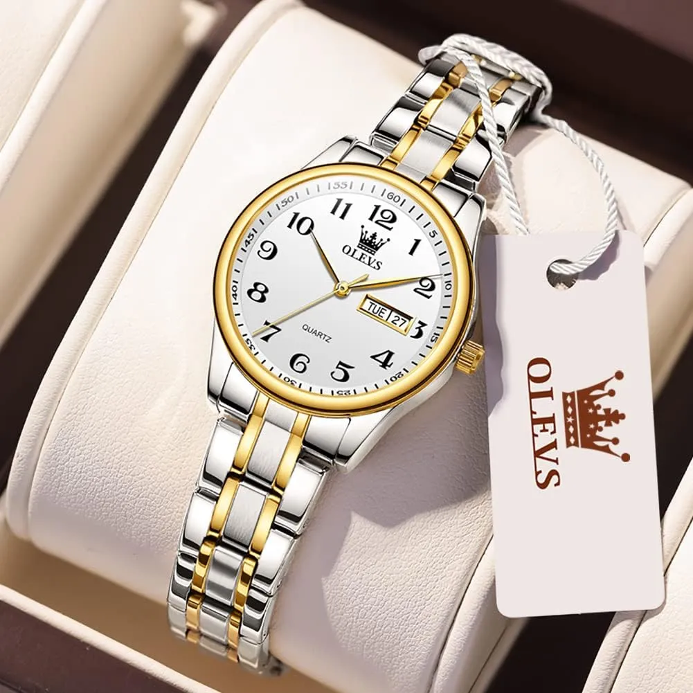 OLEVS Women Watches Business Dress Female Ladies for Small Wrist Watch Gold Silver Tone Stainless Steel Band Analog Quartz Day Date Waterproof Lady Watches