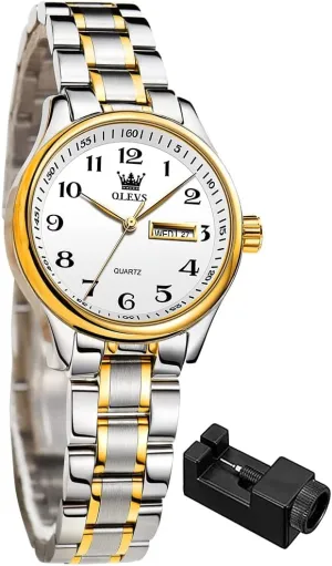 OLEVS Women Watches Business Dress Female Ladies for Small Wrist Watch Gold Silver Tone Stainless Steel Band Analog Quartz Day Date Waterproof Lady Watches