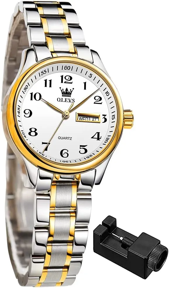 OLEVS Women Watches Business Dress Female Ladies for Small Wrist Watch Gold Silver Tone Stainless Steel Band Analog Quartz Day Date Waterproof Lady Watches