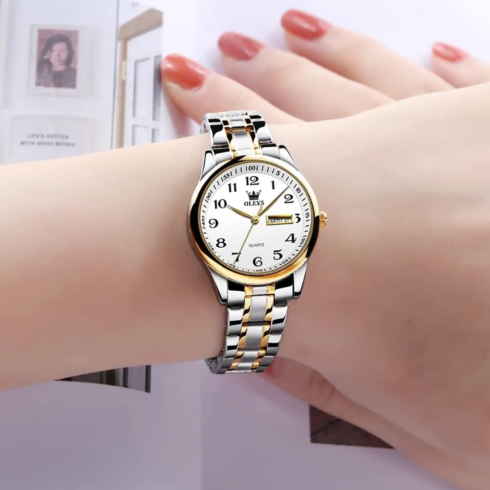 OLEVS Women Watches Business Dress Female Ladies for Small Wrist Watch Gold Silver Tone Stainless Steel Band Analog Quartz Day Date Waterproof Lady Watches