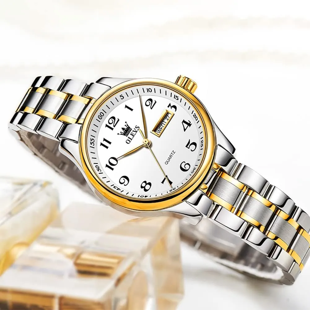 OLEVS Women Watches Business Dress Female Ladies for Small Wrist Watch Gold Silver Tone Stainless Steel Band Analog Quartz Day Date Waterproof Lady Watches