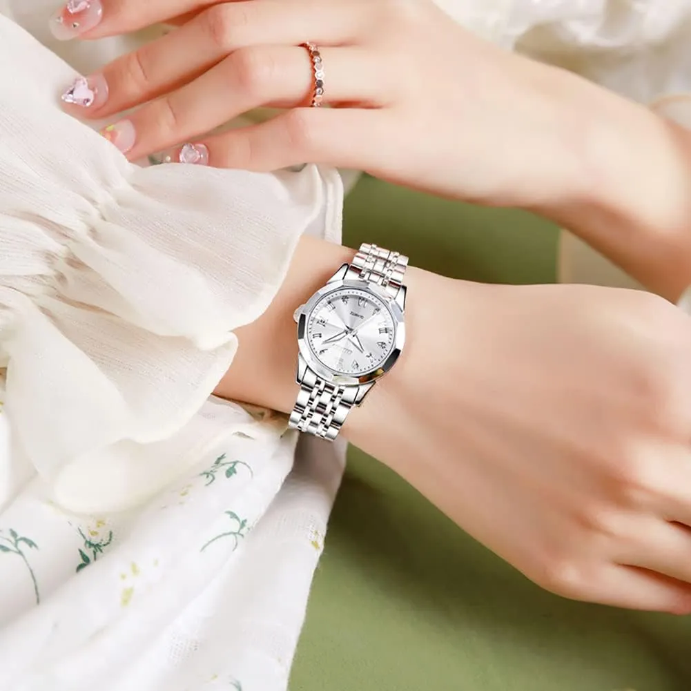 OLEVS Womens Watch Fashion Dress Diamond Female Watches for Ladies Analog Quartz Stainless Steel Waterproof Luminous Day Date Two Tone Wristwatch