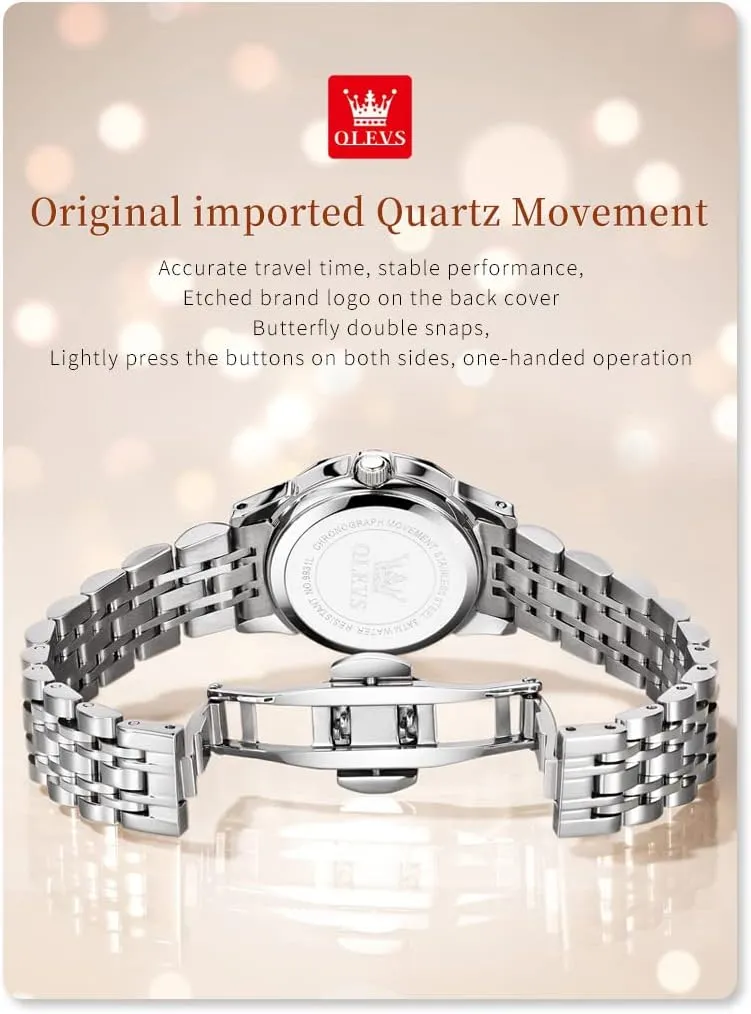 OLEVS Womens Watch Fashion Dress Diamond Female Watches for Ladies Analog Quartz Stainless Steel Waterproof Luminous Day Date Two Tone Wristwatch