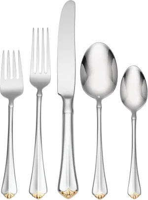 Oneida Golden Juilliard 5 Piece Fine Flatware Set, 18/10 Stainless, Service for 1,Silver