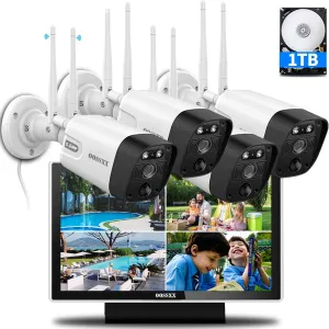 OOSSXX (All-in-One 5.0MP PIR Detection) 2-Way Audio Dual Antennas Outdoor Security Camera System Wireless with Monitor WiFi Home Security Cameras System Video Surveillance DVR Set