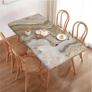 OOzie Cinnamon Grey Elastic Edged Table Covers Marble Print Surreal Onyx Stone Fitted Rectangular Table Cloth with Elastic Rim Abstract Fits up 5 Foot Tables