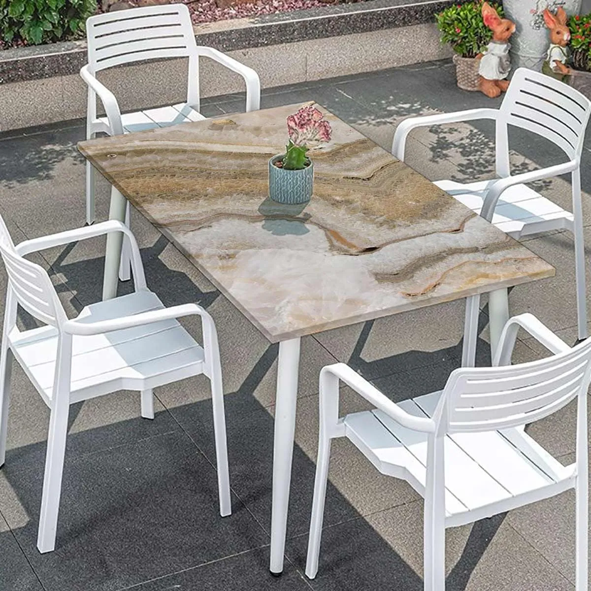 OOzie Cinnamon Grey Elastic Edged Table Covers Marble Print Surreal Onyx Stone Fitted Rectangular Table Cloth with Elastic Rim Abstract Fits up 5 Foot Tables