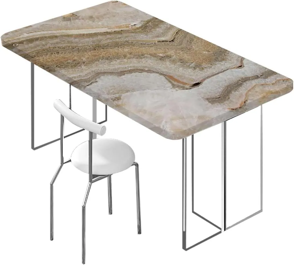 OOzie Cinnamon Grey Elastic Edged Table Covers Marble Print Surreal Onyx Stone Fitted Rectangular Table Cloth with Elastic Rim Abstract Fits up 5 Foot Tables