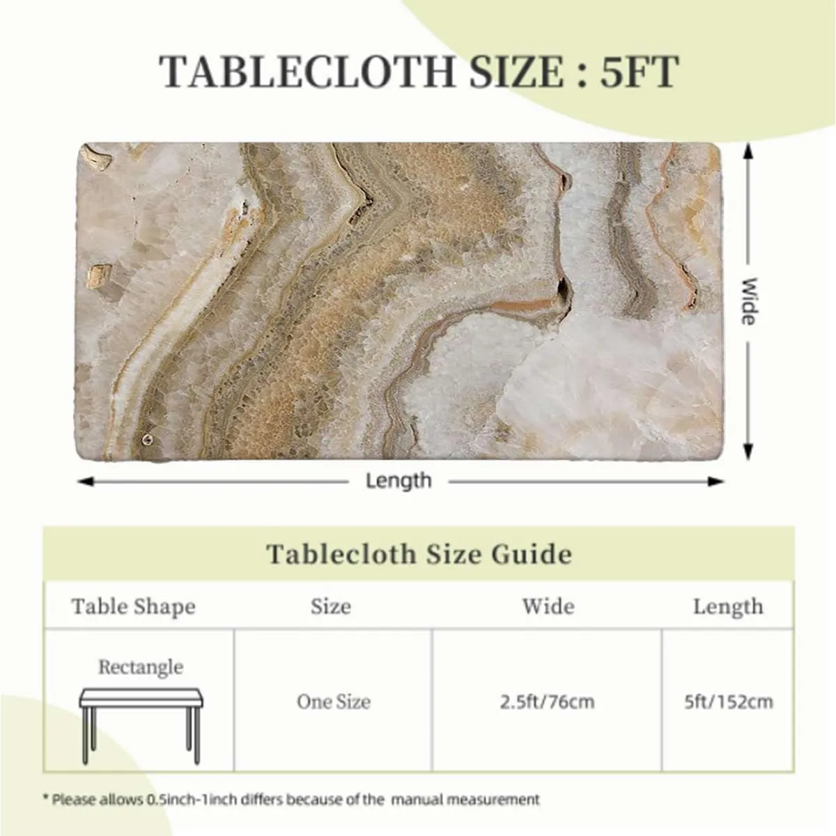 OOzie Cinnamon Grey Elastic Edged Table Covers Marble Print Surreal Onyx Stone Fitted Rectangular Table Cloth with Elastic Rim Abstract Fits up 5 Foot Tables