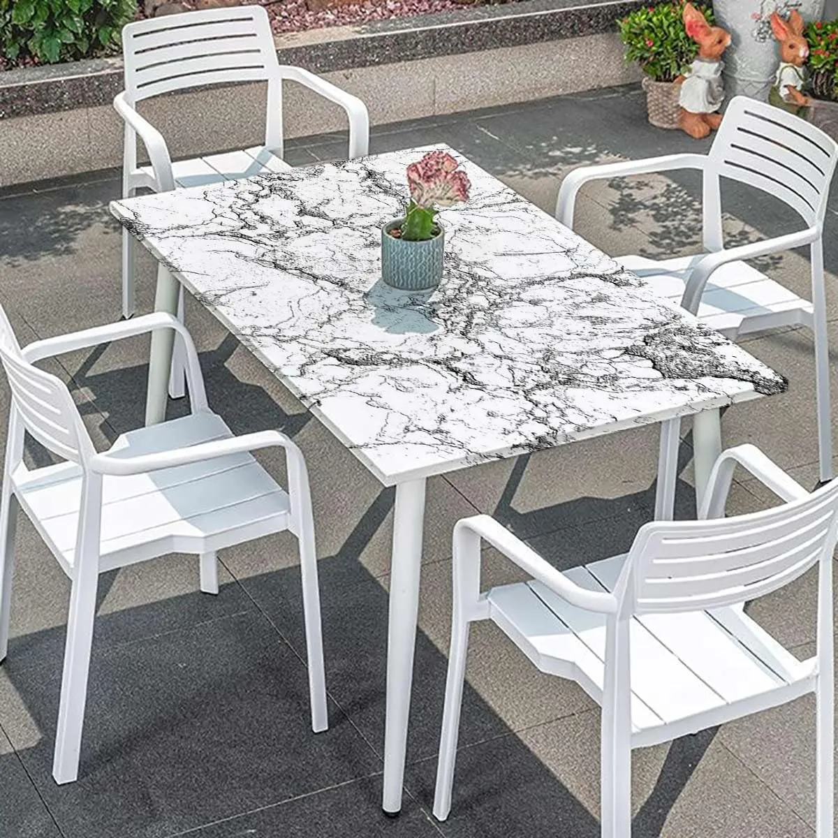 OOzie Grey White Rectangle Elastic Fitted Tablecloth Murky Marble Rock Motifs Abstract Tablecloth Elastic Edge Fitted Table Cover Leaves Abstract Fits up 4 Foot Tables