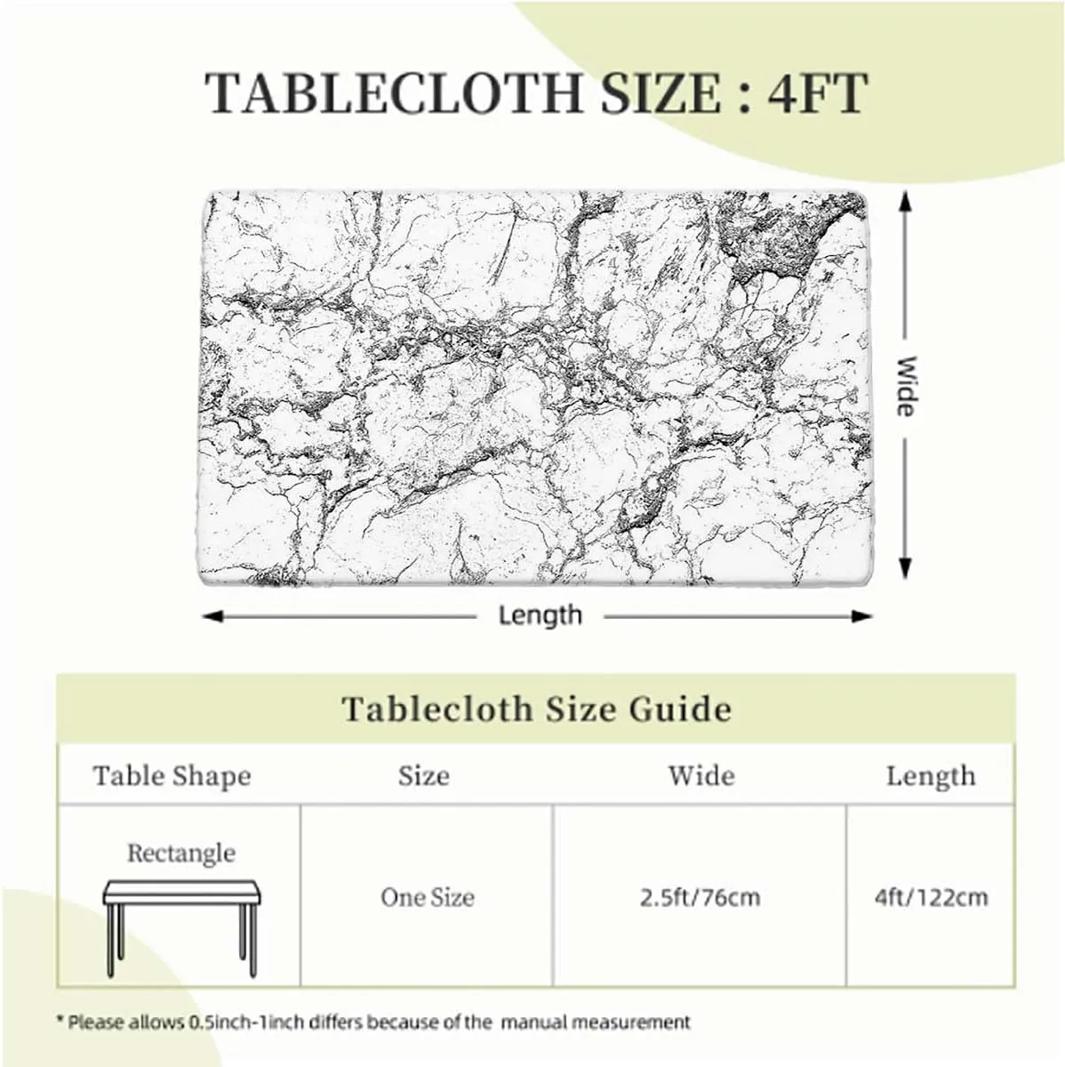 OOzie Grey White Rectangle Elastic Fitted Tablecloth Murky Marble Rock Motifs Abstract Tablecloth Elastic Edge Fitted Table Cover Leaves Abstract Fits up 4 Foot Tables