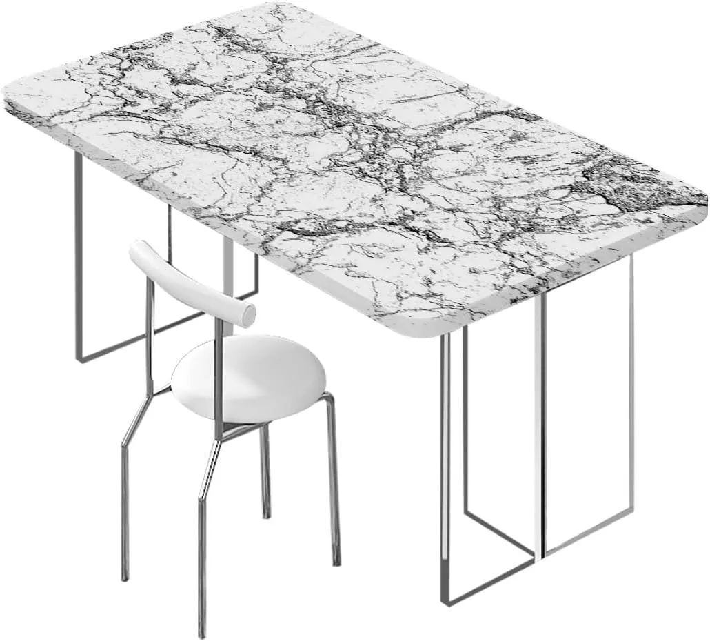 OOzie Grey White Rectangle Elastic Fitted Tablecloth Murky Marble Rock Motifs Abstract Tablecloth Elastic Edge Fitted Table Cover Leaves Abstract Fits up 4 Foot Tables