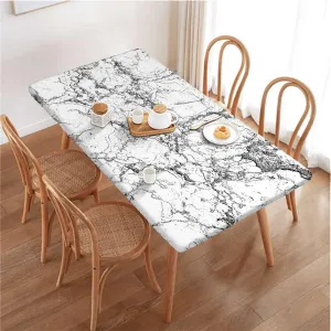 OOzie Grey White Rectangle Elastic Fitted Tablecloth Murky Marble Rock Motifs Abstract Tablecloth Elastic Edge Fitted Table Cover Leaves Abstract Fits up 4 Foot Tables