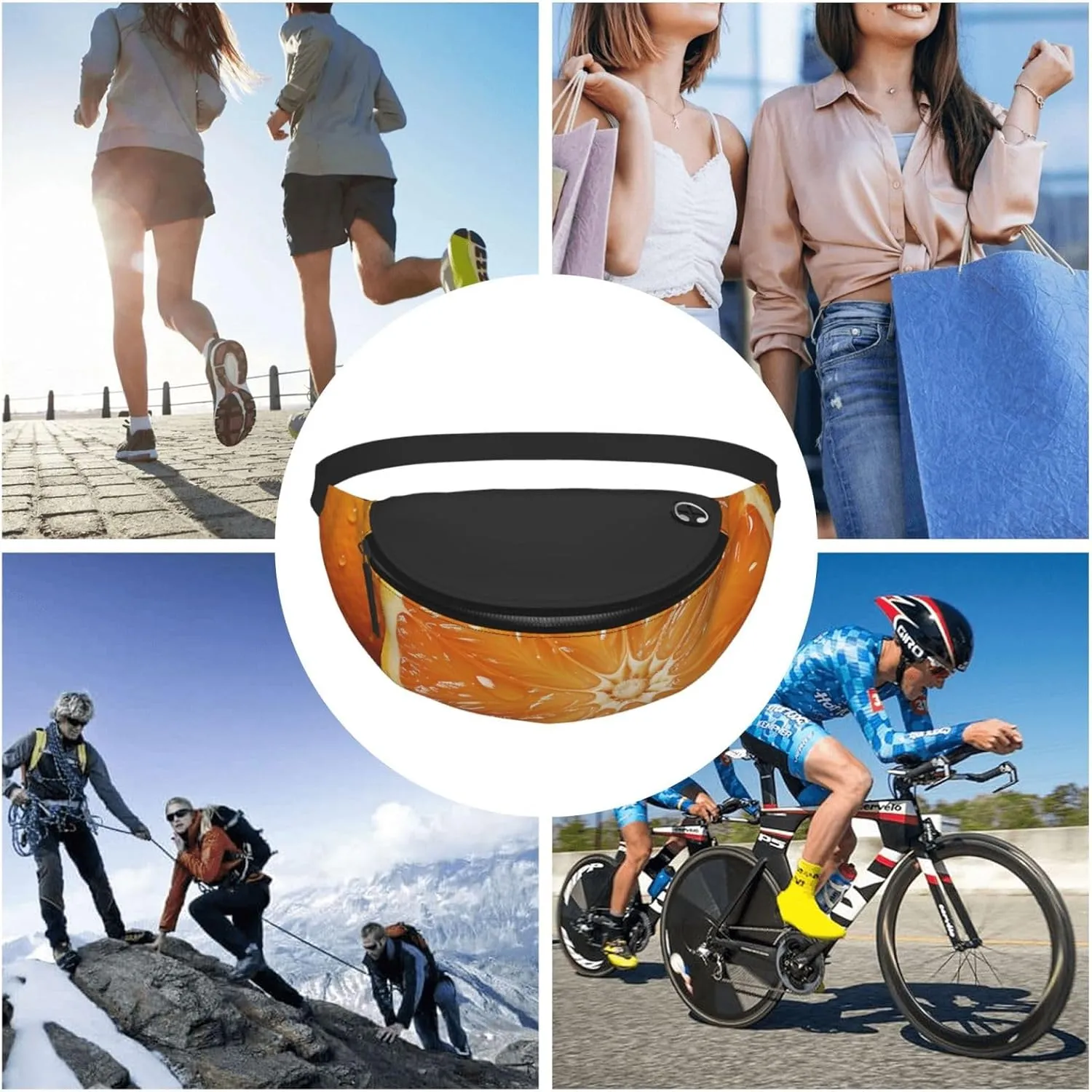 Orange Fanny Pack for Man Women Waist Bag Adjustable Belt Casual Chest Bag Bum Bags for Travel Sports Running Hiking Waist Packs