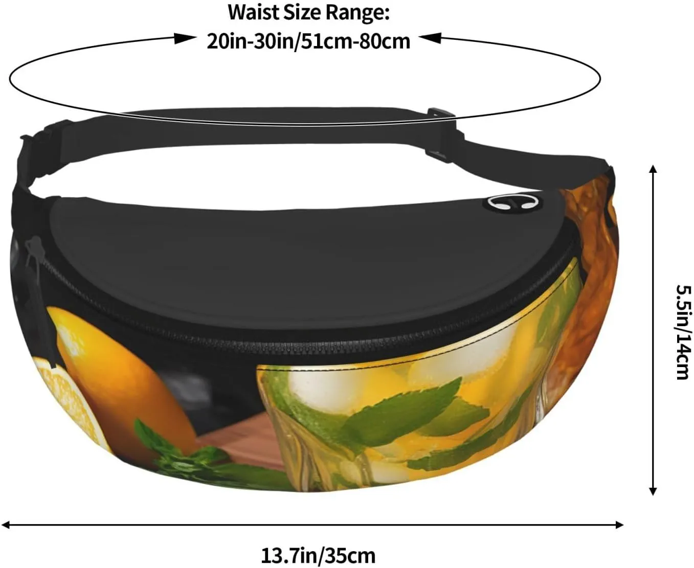 Orange Lemonade with Mint Fanny Pack for Man Women Waist Bag Adjustable Belt Casual Chest Bag Bum Bags for Travel Sports Running Hiking Waist Packs
