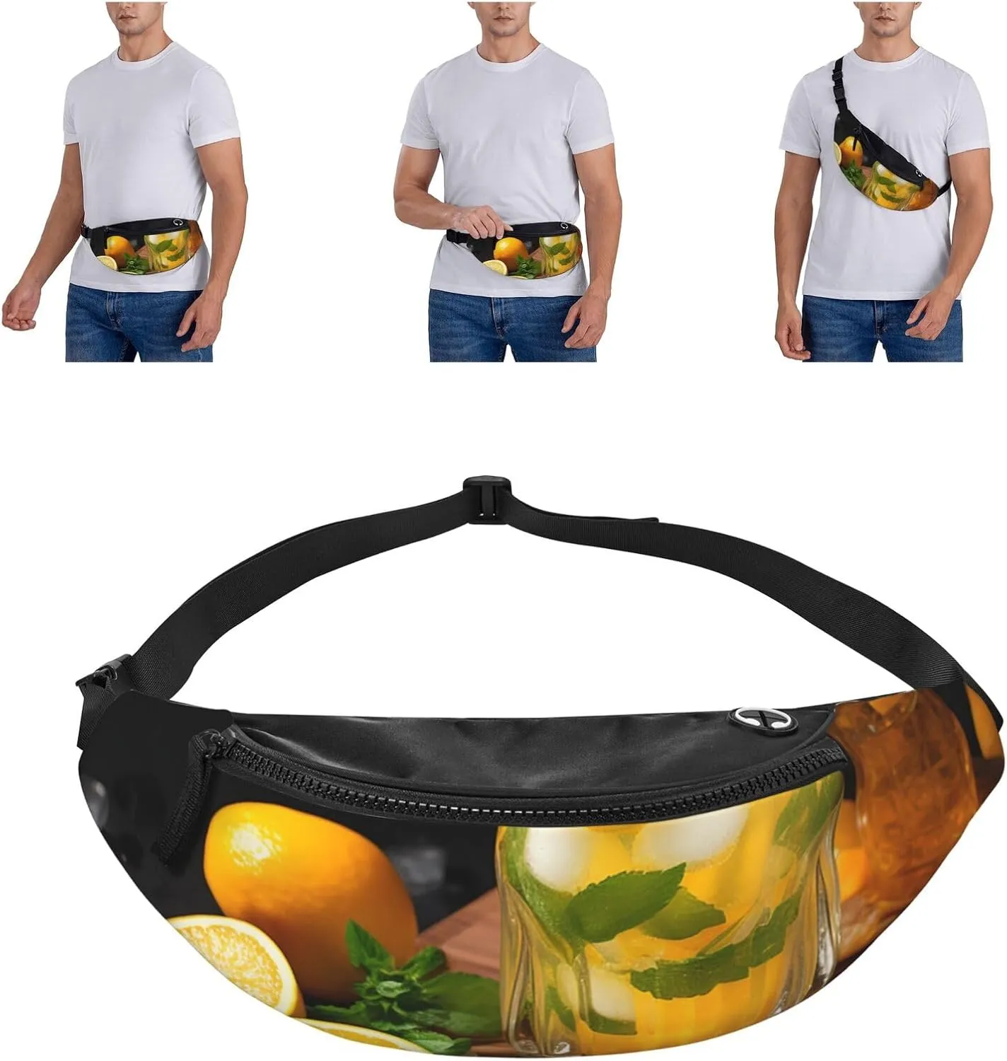 Orange Lemonade with Mint Fanny Pack for Man Women Waist Bag Adjustable Belt Casual Chest Bag Bum Bags for Travel Sports Running Hiking Waist Packs