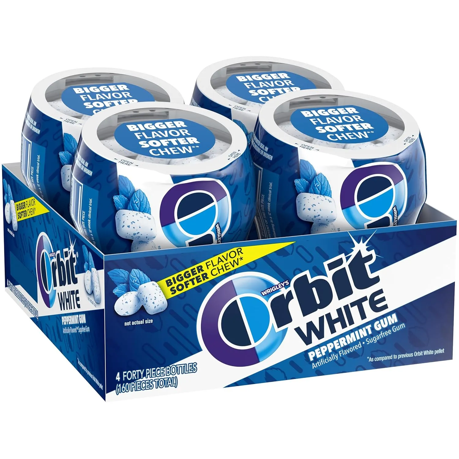 Orbit Gum White Peppermint Gum, 40 Piece Bottle (Pack of 4), Sugar Free Chewing Gum