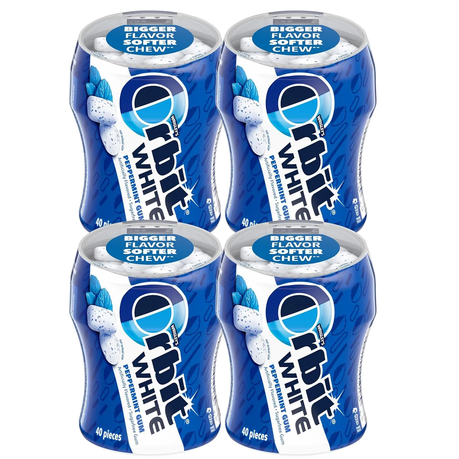 Orbit Gum White Peppermint Gum, 40 Piece Bottle (Pack of 4), Sugar Free Chewing Gum