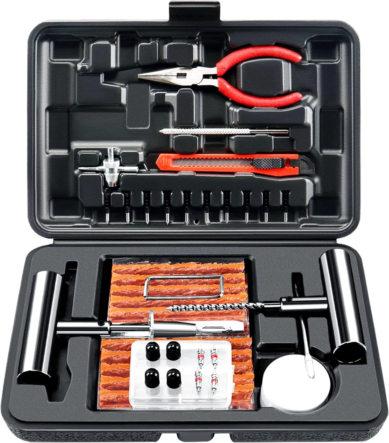 ORCISH 70PCS Tire Repair Kit, Professional Heavy Duty Tire Plug Kit, Tire Patch Kit for Fix a Flat, Tubeless Tire Puncture Change Tool Kit for Car, Motorcycle, Truck, ATV, Tractor, RV, SUV, Trailer