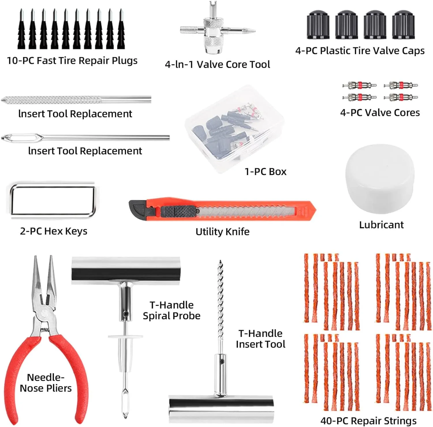 ORCISH 70PCS Tire Repair Kit, Professional Heavy Duty Tire Plug Kit, Tire Patch Kit for Fix a Flat, Tubeless Tire Puncture Change Tool Kit for Car, Motorcycle, Truck, ATV, Tractor, RV, SUV, Trailer