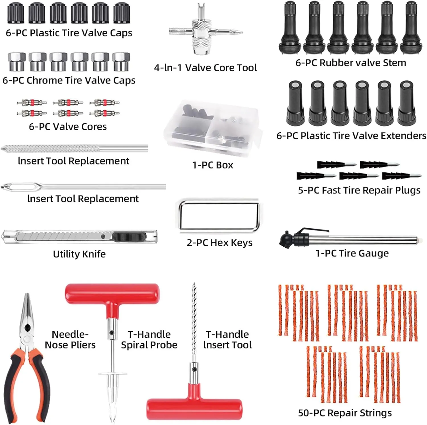 ORCISH 98PCS Tire Repair Kit, Professional Heavy Duty Tire Plug Kit, Tire Patch Kit for Fix a Flat, Tubeless Tire Puncture Change Tool Kit for Car, Motorcycle, Truck, ATV, Tractor, RV, SUV, Trailer